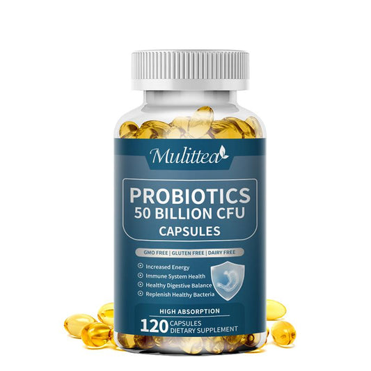Mulittea Probiotics 50 Billion CFU 20 Strains Veggie Capsules Intestinal Flora Support Digestive Health Stomach Acid Resistant Immune Support