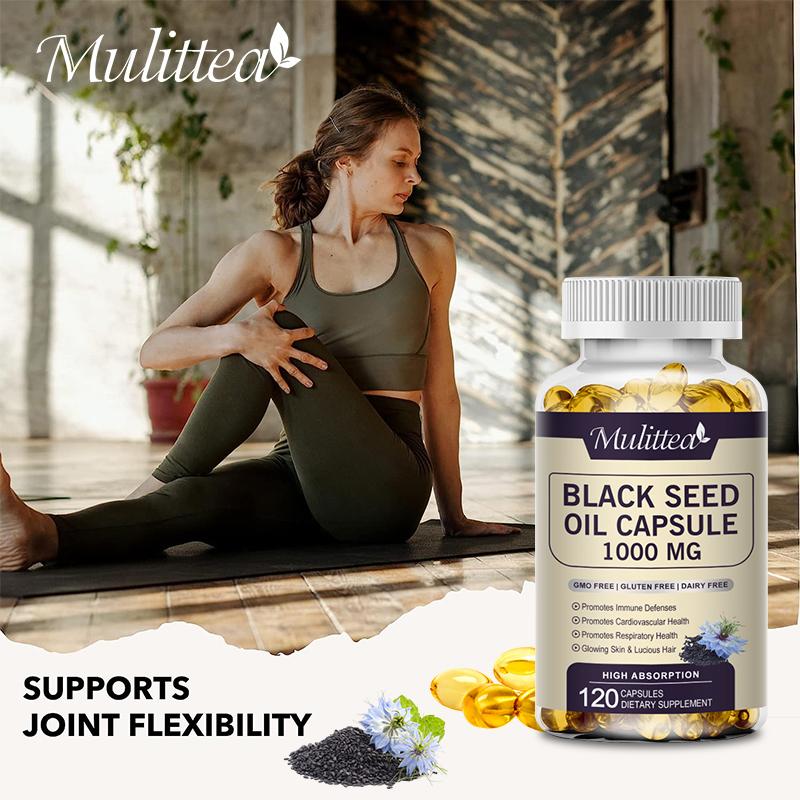 Mulittea Black Seed Oil 1000mg – Cold-Pressed Black Cumin (Nigella Sativa) Capsules – 3% Thymoquinone – Omega 3 6 9 – 120 Softgels