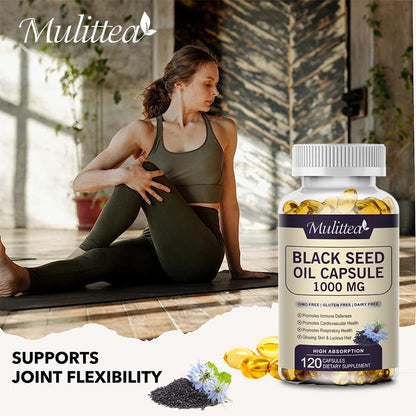 Mulittea Black Seed Oil 1000mg – Cold-Pressed Black Cumin (Nigella Sativa) Capsules – 3% Thymoquinone – Omega 3 6 9 – 120 Softgels