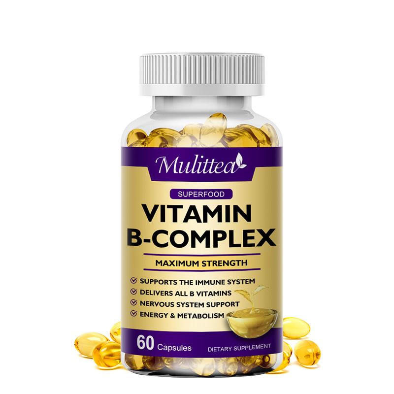 Vitamin B Complex Capsule (B12, B1, B2, B3, B5, B6, B7, B9, Folic Acid & Biotin) ,Reduce Stress & Supports Better Moods ,Assists Nervous System Health & Energy