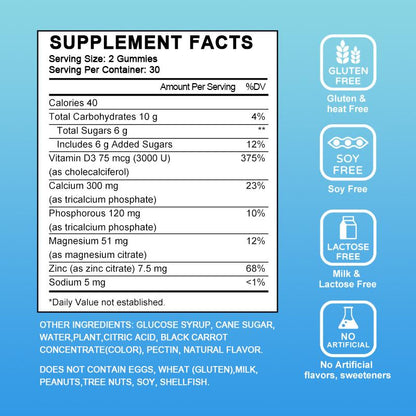 Calcium Magnesium Zinc Gummies with Vitamin D3 – Bone, Nerve & Immune Support for Adults & Teens