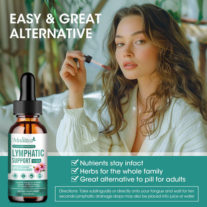 Lymphatic Drainage Drops – Vegan 11-in-1 Herbal Blend for Lymph System Support & Detox – Echinacea, Elderberry, Thyme & More – 2 Fl.oz