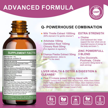 Liver Health Liquid Drops – 21-in-1 Herbal Liver Cleanse & Detox Support with Milk Thistle (80% Silymarin), Artichoke, Dandelion, Turmeric & Zinc – Alcohol-Free, Vegan, 2 Fl.oz