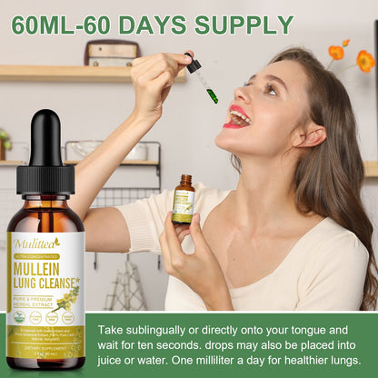 Mulittea 5-in-1 Mullein Drops for Lungs – Mullein Leaf & Elderberry Extract – Respiratory Health & Lung Detox Support – Herbal Immune Supplement – 2 fl oz