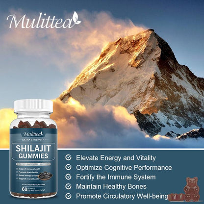 Mulittea Shilajit Gummies 800mg – 60 Strawberry Flavor Gummies (2 Pack) for Energy & Immune Support