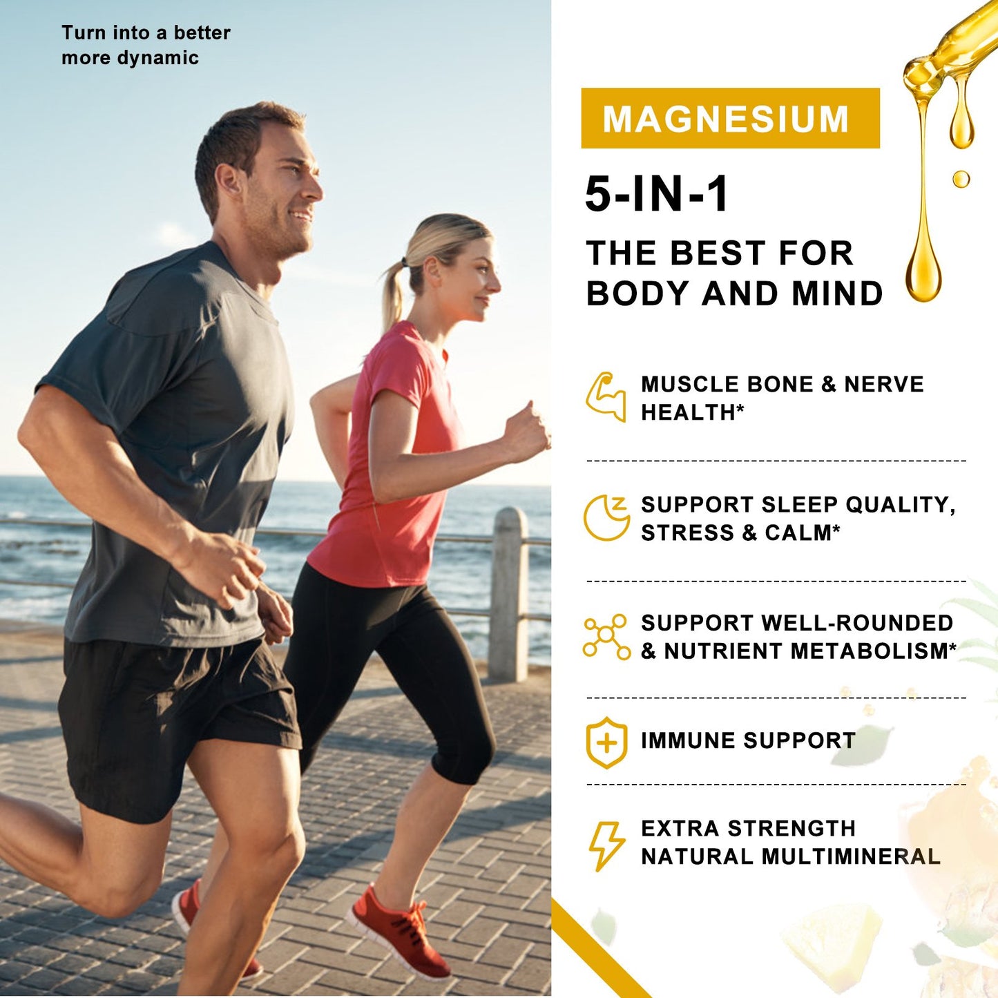 Magnesium 500mg Liquid Drops - High Absorption 5-in-1 Magnesium Complex Supplement with Glycinate, Malate, Citrate, Taurate - for Bone, Muscles, Nerves & Energy - Vegan Formula, Sugar Free, 2 Fl.oz