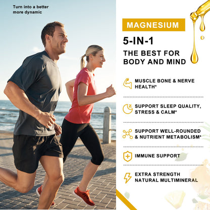 Magnesium 500mg Liquid Drops – High Absorption 5-in-1 Magnesium Complex with Glycinate, Malate, Citrate & Taurate – Vegan, Sugar-Free – 2 Fl.oz