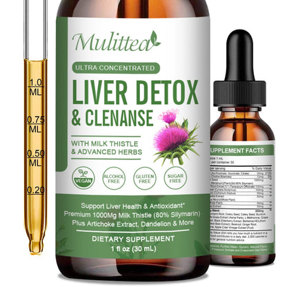 Liver Health Liquid Drops – 21-in-1 Herbal Liver Cleanse & Detox Support with Milk Thistle (80% Silymarin), Artichoke, Dandelion, Turmeric & Zinc – Alcohol-Free, Vegan, 2 Fl.oz