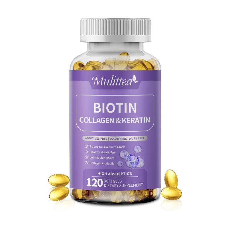 Mulittea Collagen Biotin Keratin Capsules with Vitamin C, E and Biotin -Hair, Skin, Nails, Joint Support for Women &amp; Men&