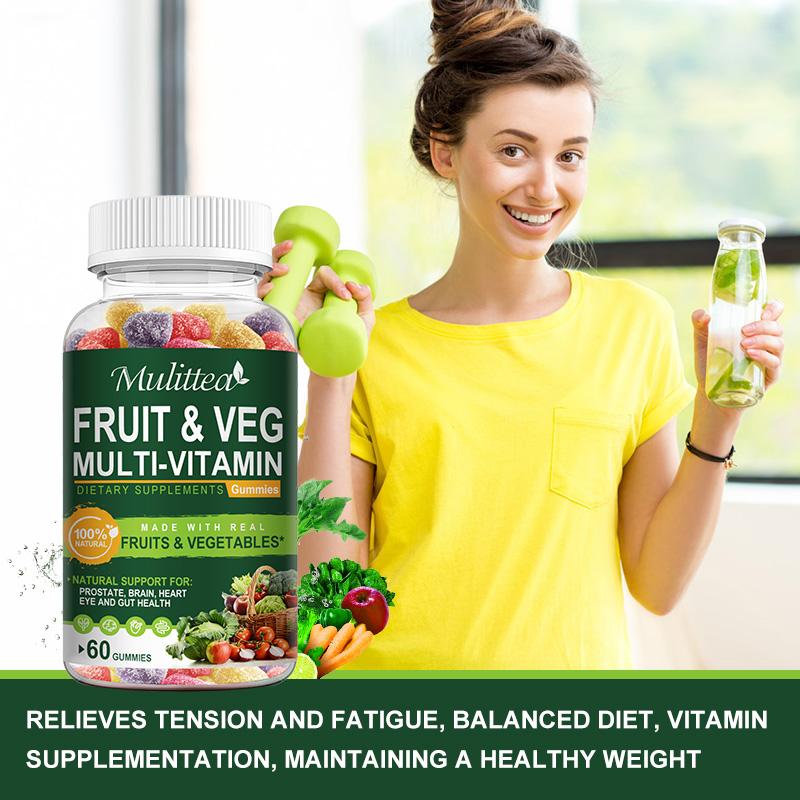 Mulittea Fruit & Veggie Gummies (60 counts) | Whole Food Multivitamin + Fiber | Energy & Immune Support