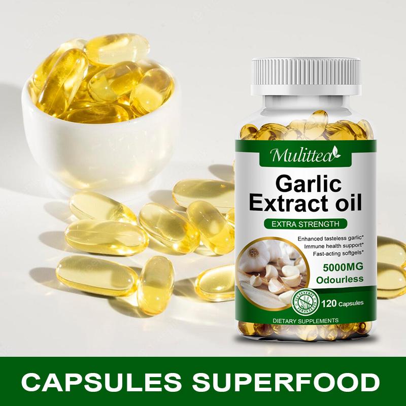 MULITTEA Organic Garlic Capsules 5000Mg for Lowering Cholesterol Promote Cardiovascular and Heart Health