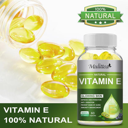 Mulitta Vitamin E 400IU Grape Seed Oil Vitamin E Facial Skin Antioxidant Healthy Bone And Teeth Improve Immunity Oral Imported Beauty Chloasma Anti-aging Supplement