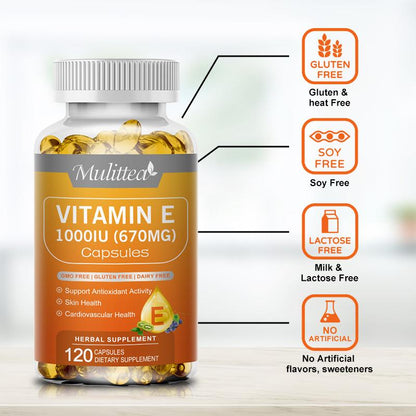 Vitamin E 1000 IU Antioxidant Supplements for Skin, Face, & Immune Health 2 Packs