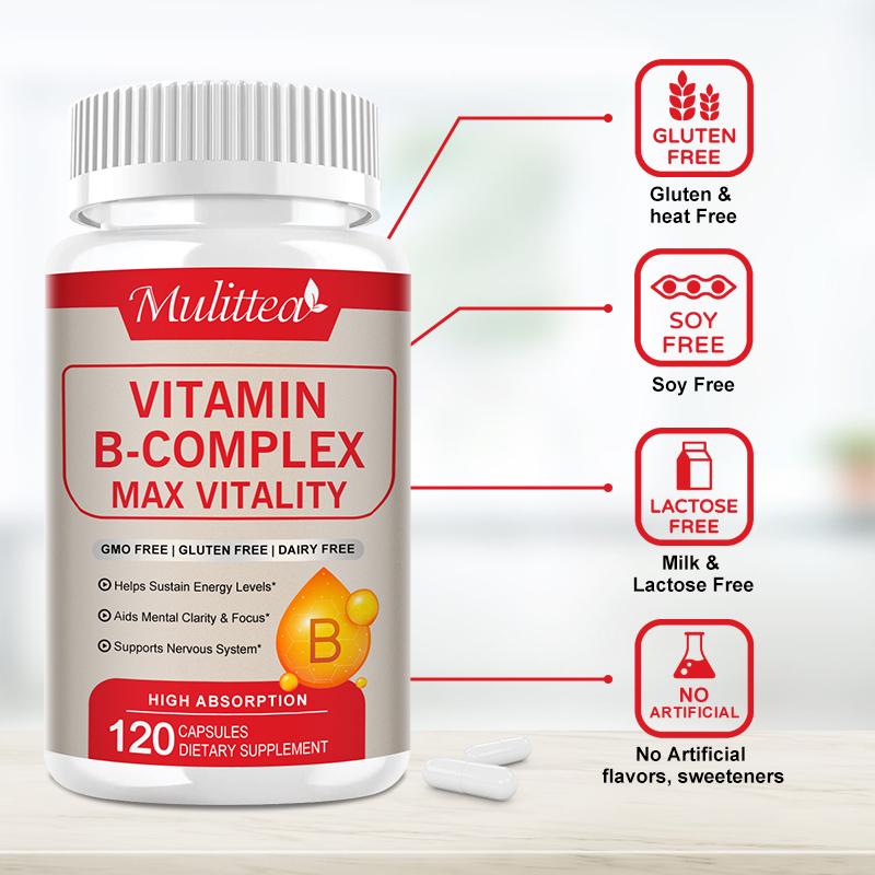 Mulittea Vitamin B-Complex B12 Pills for Max Vitality & Sustained Energy Support Aids Mental Clarity & Focus Promotes Healthy Nervous System