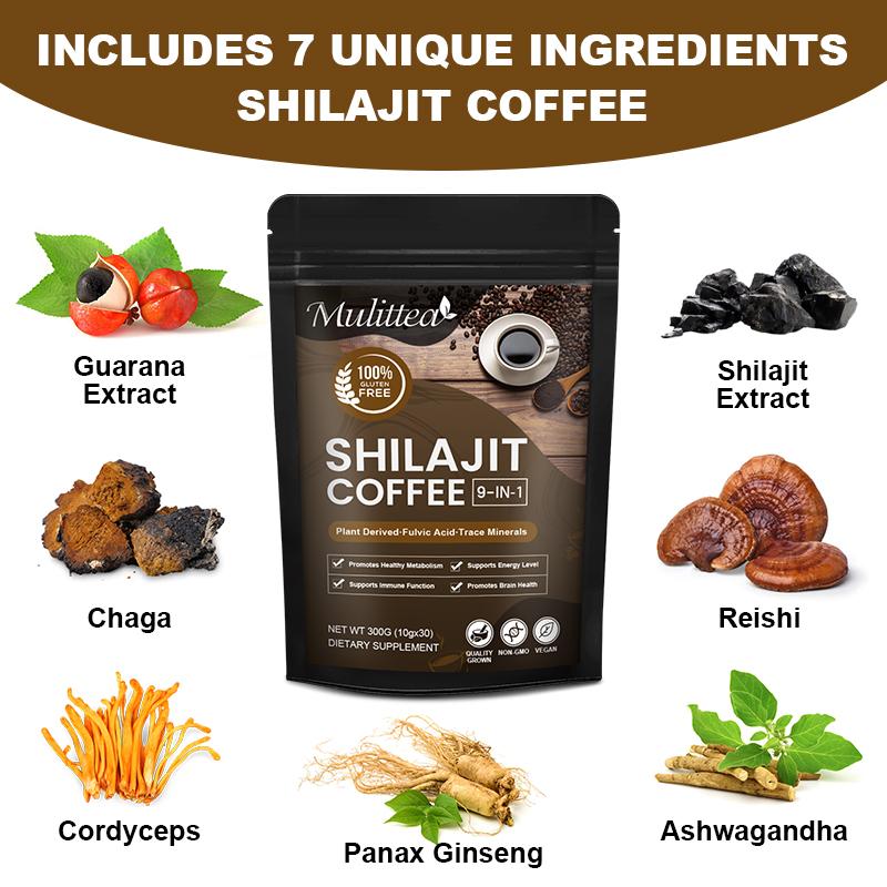 Mulittea Shilajit Coffee for Men & Women Fulvic Acid Shilajit & Ashwagandha Supplement for Focus, Strength, Immunity & Energy