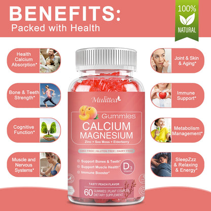 Mulittea Peach Flavor Calcium Magnesium Zinc Gummies – Sugar-Free & Highly Absorbed
