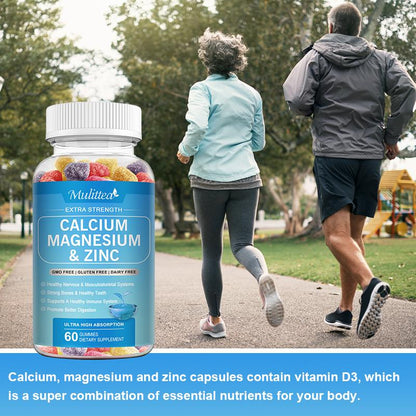 Calcium Magnesium Zinc Gummies with Vitamin D3 – Bone, Nerve & Immune Support for Adults & Teens