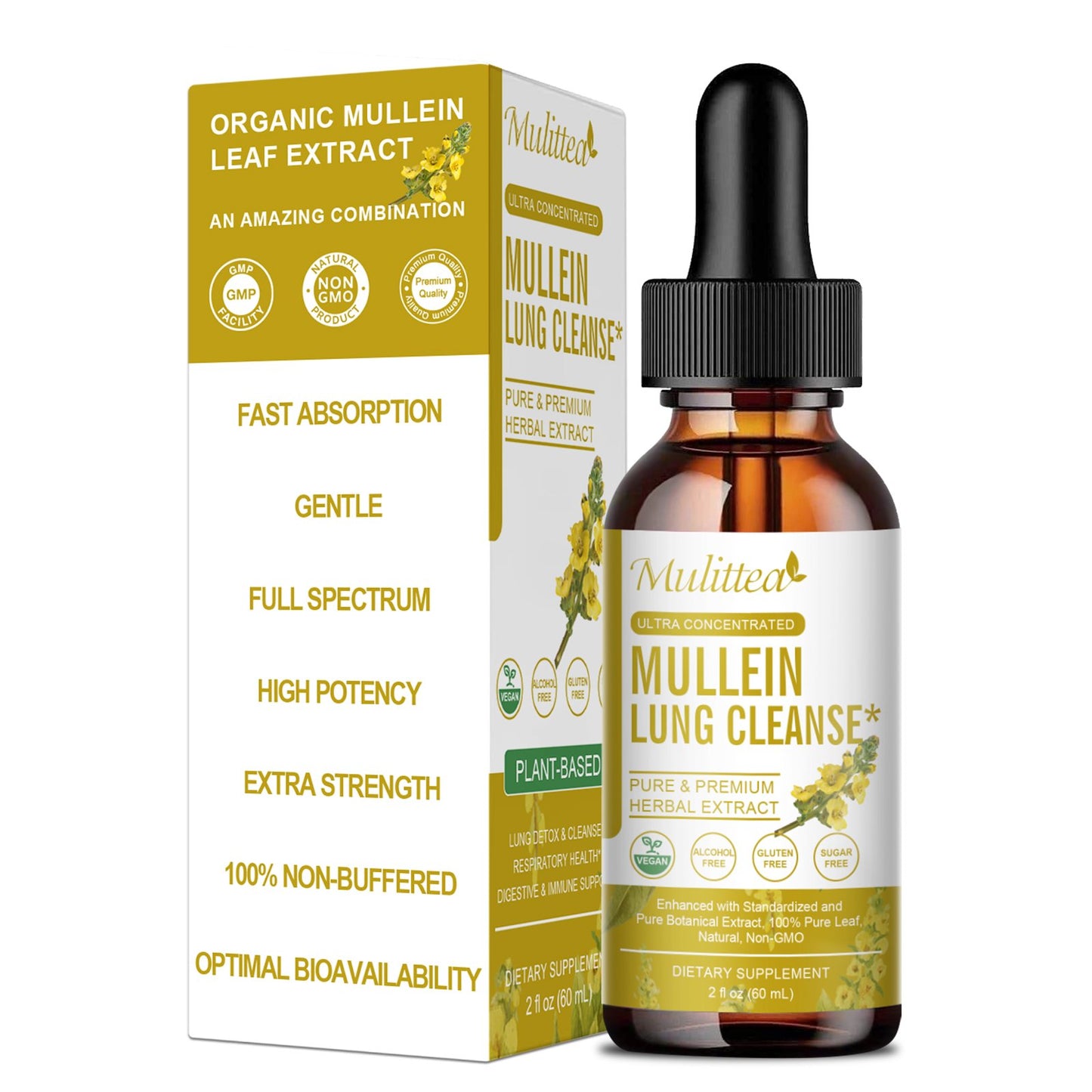 5-in-1 Mullein Liquid Drops for Lungs - Mullein Leaf & Elderberry Extract-Lung Cleanse-Respiratory Health Support-Lung Detox for Smokers-Immune Support Supplement -Herbal Supplements- 2 fl oz