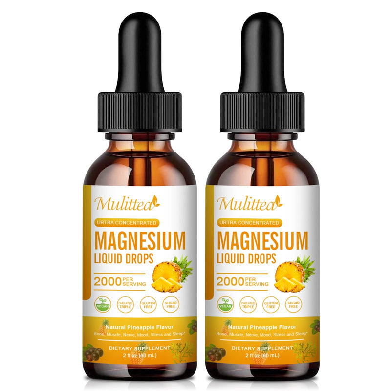 Mulittea Magnesium Liquid Drops Dietary Supplement Natural Pineapple Flavor