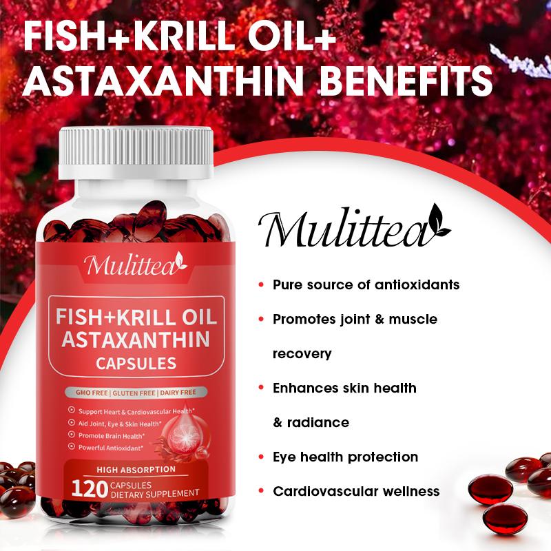 Mulittea Fish Oil+ Krill Oil EPA & DHA Astaxanthin For Joint,Skin,Brain & Eye Health