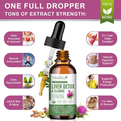 Liver Health Liquid Drops – 21-in-1 Herbal Liver Cleanse & Detox Support with Milk Thistle (80% Silymarin), Artichoke, Dandelion, Turmeric & Zinc – Alcohol-Free, Vegan, 2 Fl.oz