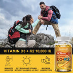 Vitamin D3 + K2 MK-7 Softgels – High Potency 10000 IU | Supports Calcium Absorption, Bone Strength, Joint Flexibility & Immune Health