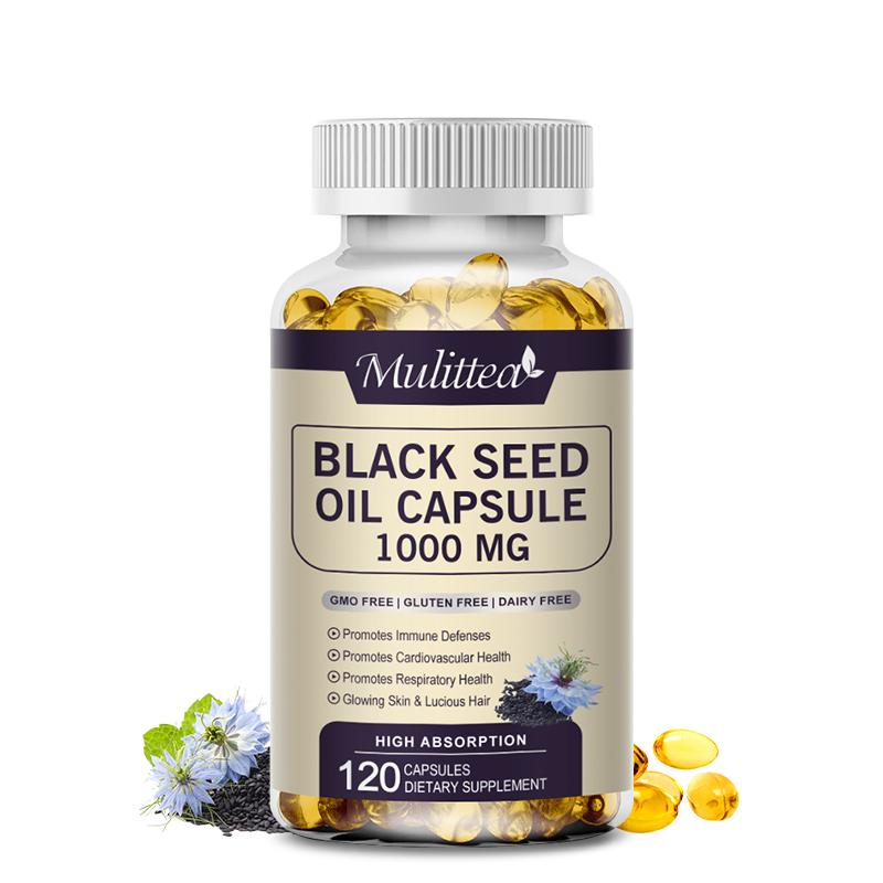 Mulittea Black Seed Oil 1000mg – Cold-Pressed Black Cumin (Nigella Sativa) Capsules – 3% Thymoquinone – Omega 3 6 9 – 120 Softgels