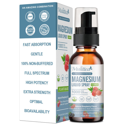 Magnesium Glycinate Liquid Spray -Magnesium with Citrate, Oxide & Malate, L-Theanine, D3K2, B6 Sugar-Free Raspberry Flavor, 1 Pack