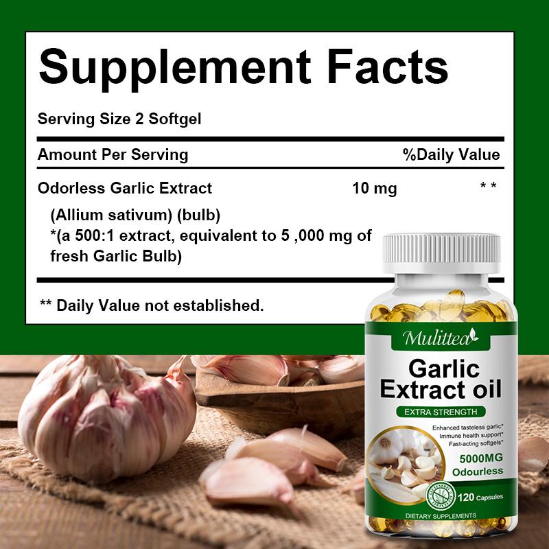 MULITTEA Organic Garlic Capsules 5000Mg for Lowering Cholesterol Promote Cardiovascular and Heart Health