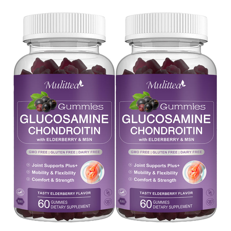 Gomitas de glucosamina y condroitina: gomitas de apoyo para las articulaciones extrafuertes con MSM y saúco para suplementos naturales de apoyo a las articulaciones, apoyo inmunológico antioxidante para adultos, hombres y mujeres 