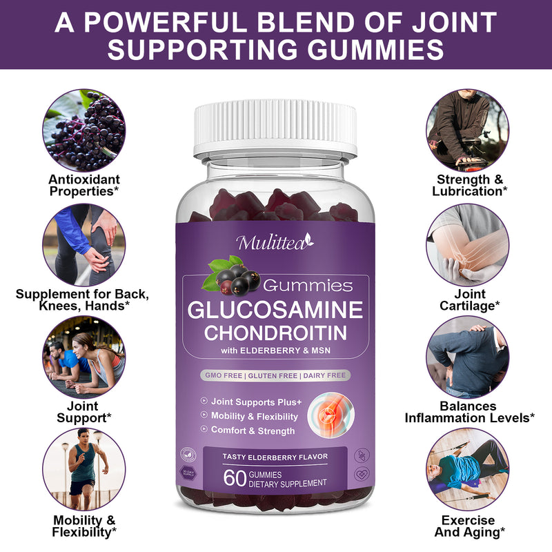 Glucosamine Chondroitin Gummies - Extra Strength Joint Support Gummies with MSM & Elderberry for Natural Joint Support supplemen, Antioxidant Immune Support for Adults, Men & Women