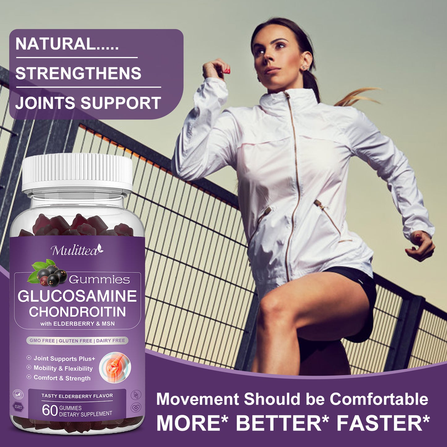 Glucosamine Chondroitin Gummies - Extra Strength Joint Support Gummies with MSM & Elderberry for Natural Joint Support supplemen, Antioxidant Immune Support for Adults, Men & Women