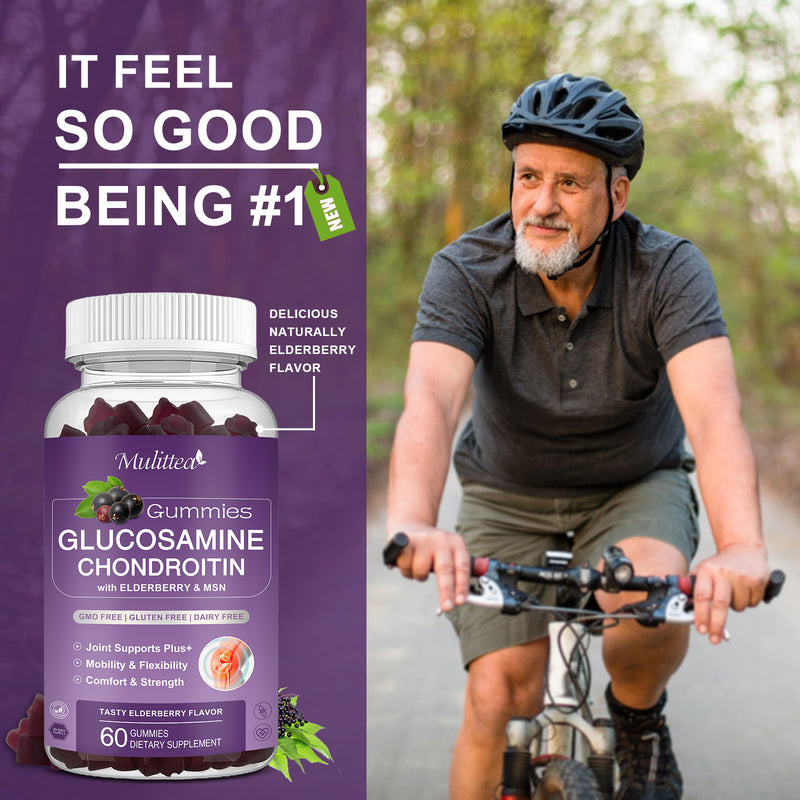 Glucosamine Chondroitin Gummies - Extra Strength Joint Support Gummies with MSM & Elderberry for Natural Joint Support supplemen, Antioxidant Immune Support for Adults, Men & Women