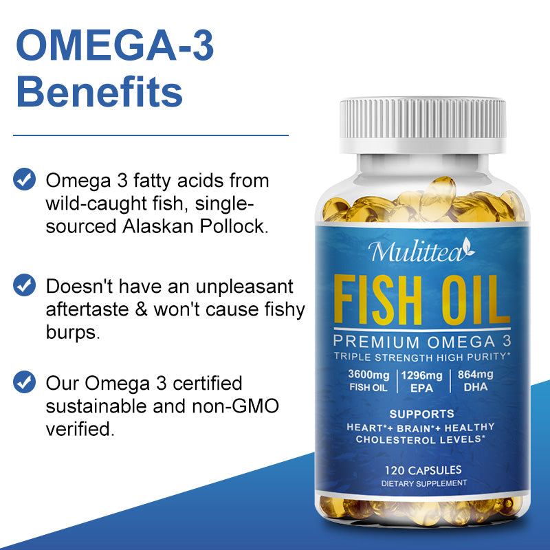 Mulittea Fish Oil Premium Omega3 1200 mg Cápsulas, apoya la salud del corazón 