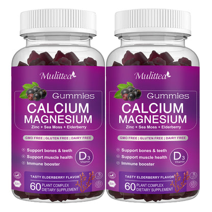 Mulittea Immune Support Elderberry Calcium Magnesium Zinc Gummies with D3 K2 – Plant-Based Mineral Complex